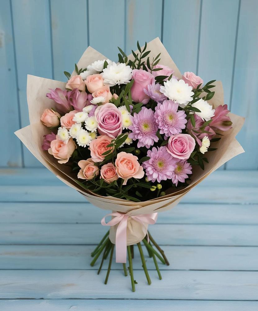 Букет цветов из: Хризантемы, Розы и Альстромерии в Каменске-Шахтинском