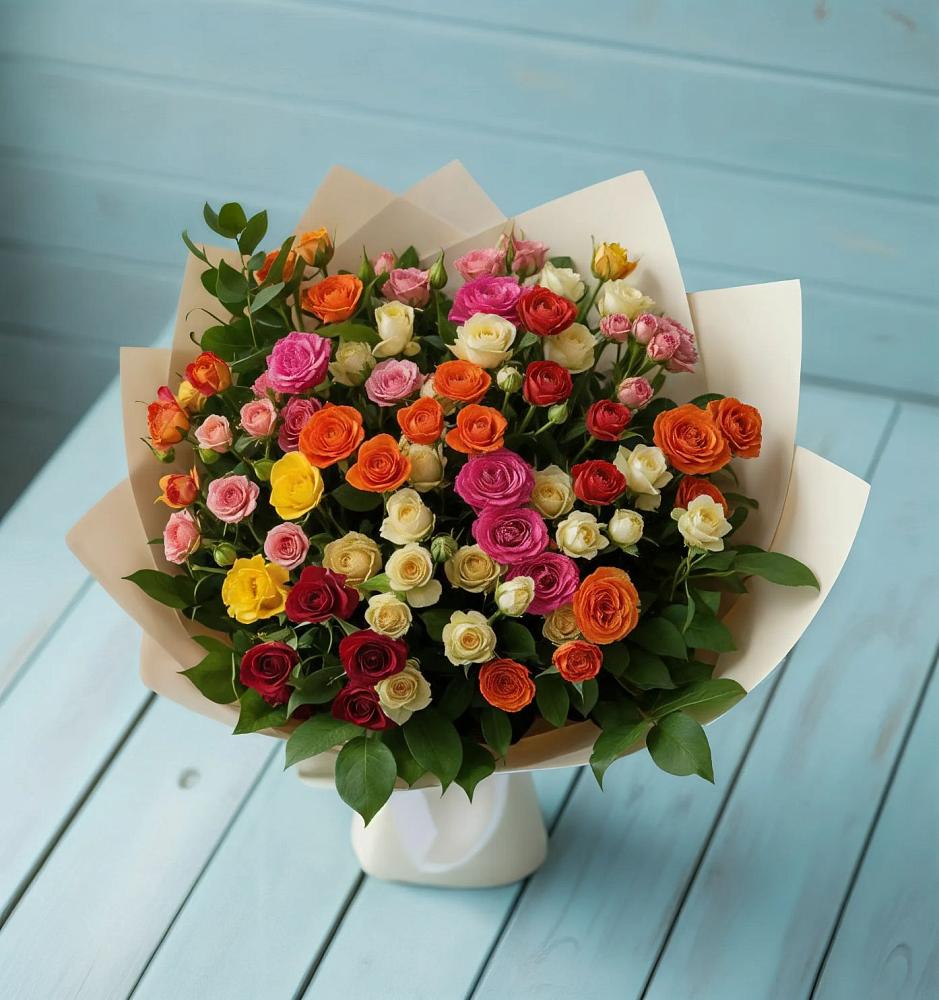 Букет Микс из разноцветных кустовых роз в Каменске-Шахтинском