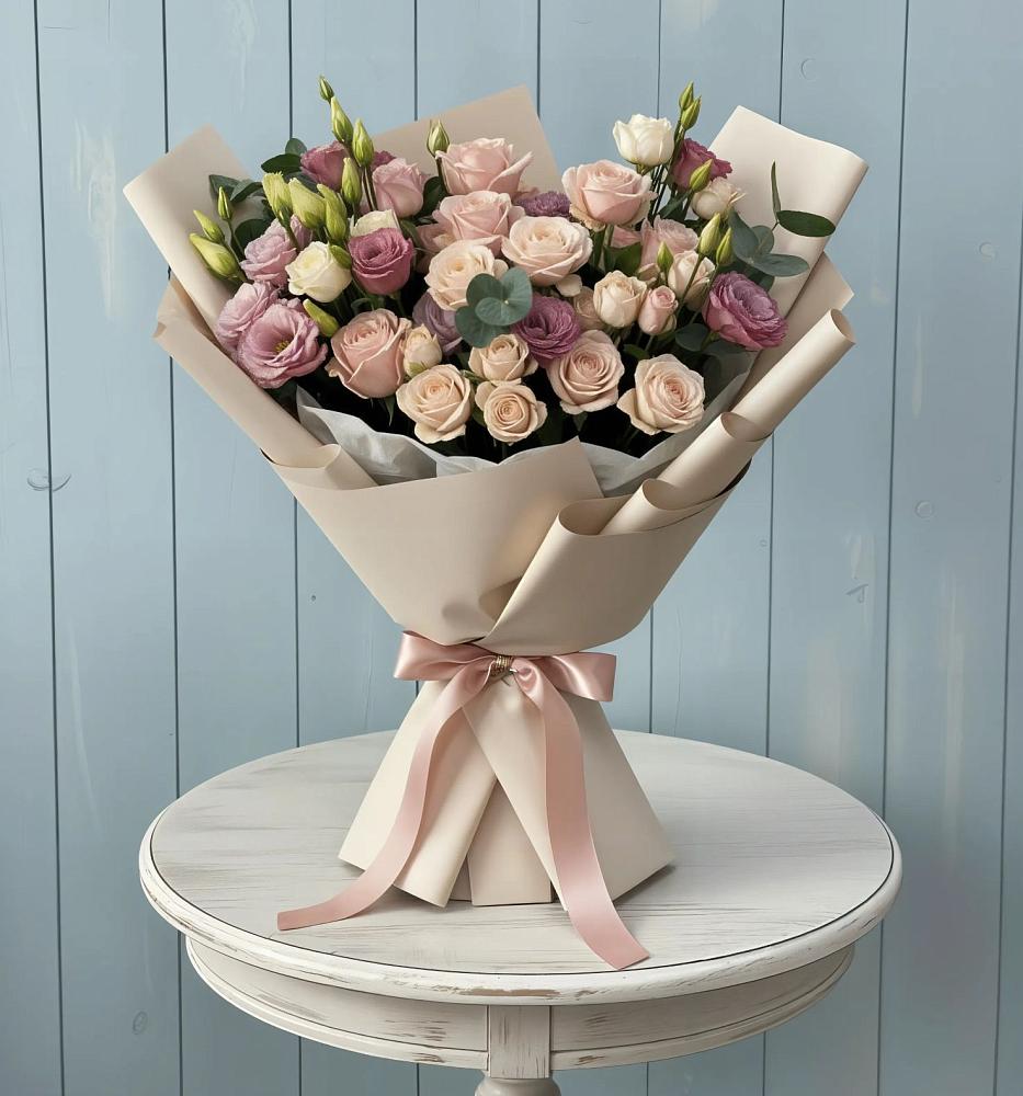 Букет цветов из: Розы и Лизиантусы в Каменске-Шахтинском